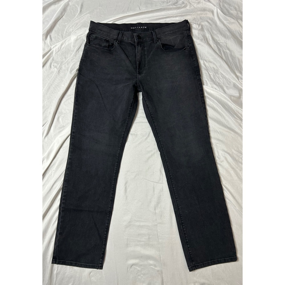 Mott & Bow Mens Straight Leg Jeans  Black Denim 34x32 whiskering 5 Pocket